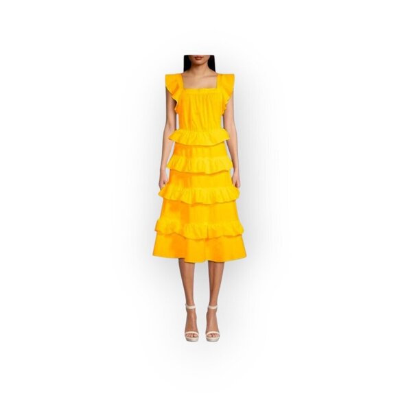 Rachel Parcell Marigold Ruffle Cotton Midi-Dress Size 14 NWOT Ray of Sunshine - Picture 5 of 15